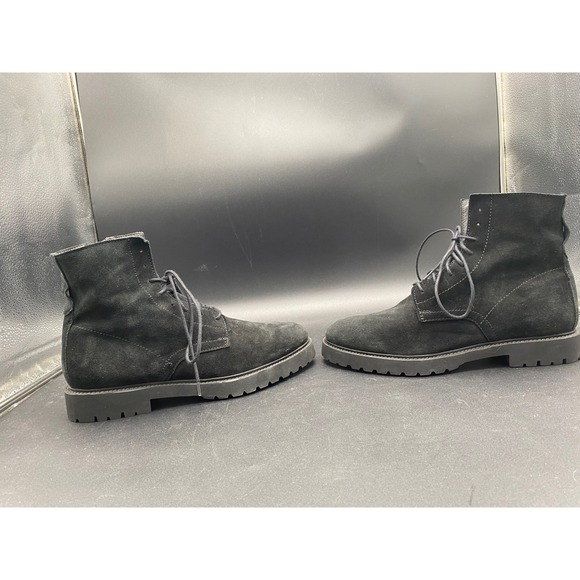 Zara Man Black Suede‎ Lace Up Side Zip Combat Boots Lug Sole Size 43 Mens 10 main image 8